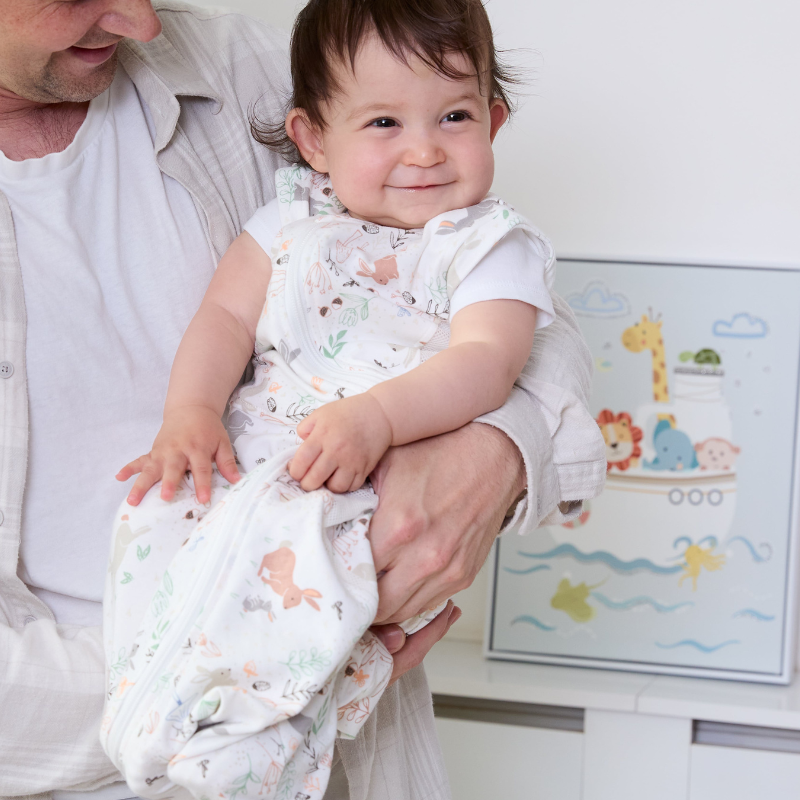 Hypoallergenic 0.5Tog baby sleep sack with two-way zipper Storybook Nutmeg