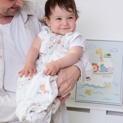 Hypoallergenic 0.5Tog baby sleep sack with two-way zipper Storybook Nutmeg